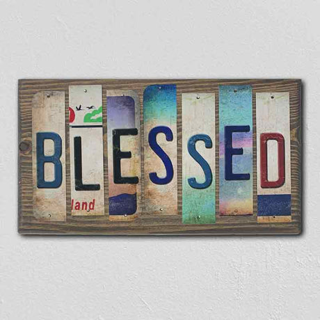 Blessed License Plate Tag Strips Novelty Wood Sign WS-091