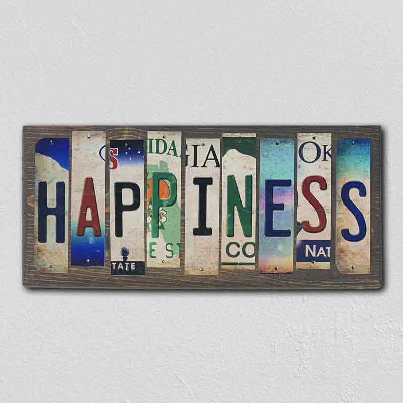 Happiness License Plate Tag Strips Novelty Wood Sign WS-106