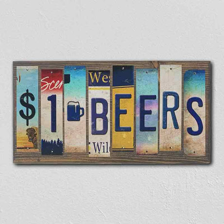 1 Dollar Beers License Plate Tag Strips Novelty Wood Sign WS-126