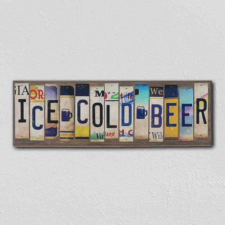 Ice Cold Beer License Plate Tag Strips Novelty Wood Sign WS-128