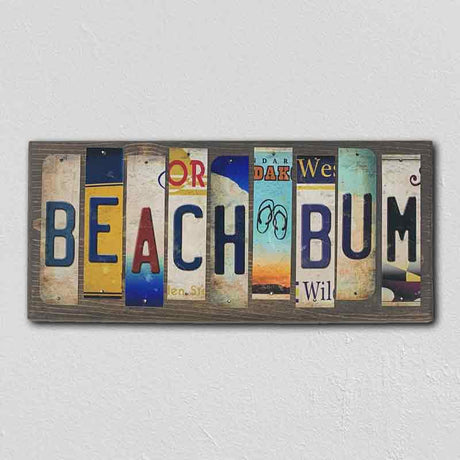 Beach Bum License Plate Tag Strips Novelty Wood Sign WS-131