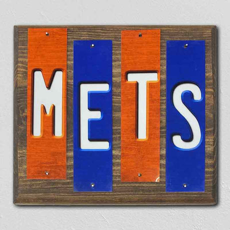 Mets Team Colors Baseball Fun Strips Novelty Wood Sign WS-624