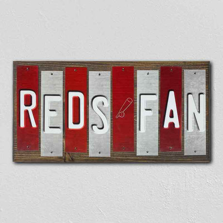 Reds Fan Team Colors Baseball Fun Strips Novelty Wood Sign WS-631