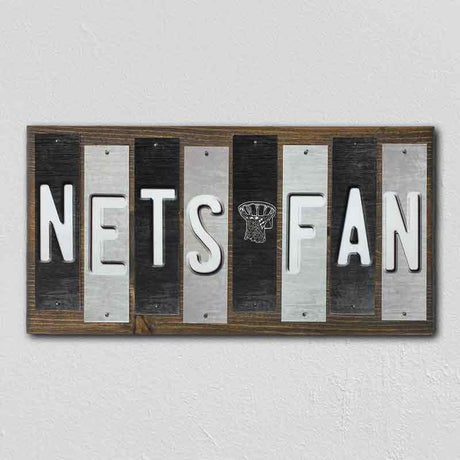 Nets Fan Team Colors Basketball Fun Strips Novelty Wood Sign WS-663