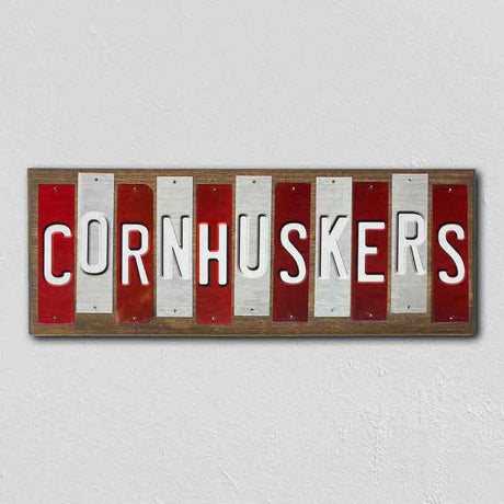 Cornhuskers Team Colors College Fun Strips Novelty Wood Sign WS-860