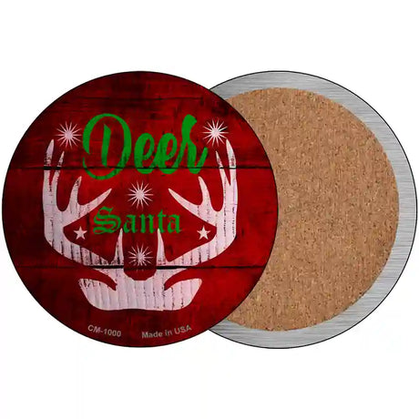 Deer Santa Novelty Circle Coaster Set of 4