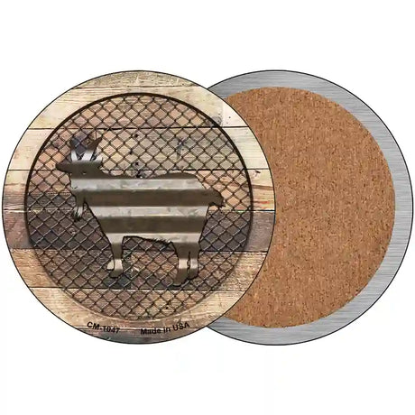 Corrugated Goat on Wood Novelty Circle Coaster Set of 4