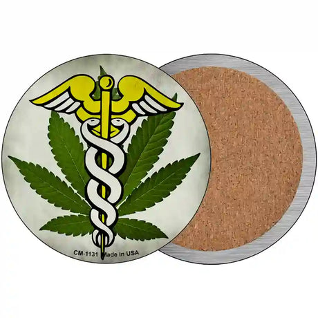 Cannabis Caduceus Novelty Circle Coaster Set of 4