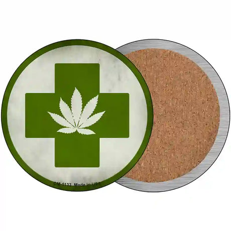 Cannabis Green Cross Novelty Circle Coaster Set of 4