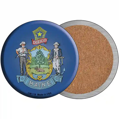 Maine State Flag Novelty Circle Coaster Set of 4