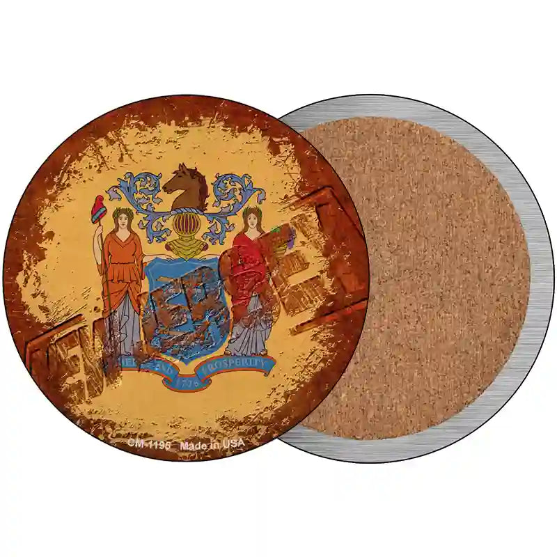 New Jersey Rusty Stamped Novelty Circle Coaster Set of 4