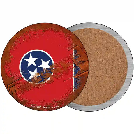 Tennessee Rusty Stamped Novelty Circle Coaster Set of 4