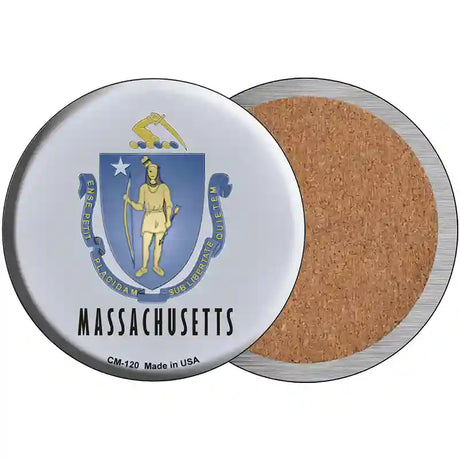 Massachusetts State Flag Novelty Circle Coaster Set of 4