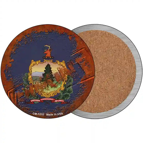 Vermont Rusty Stamped Novelty Circle Coaster Set of 4