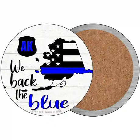 Alaska Back The Blue Novelty Circle Coaster Set of 4