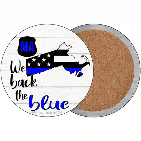 Massachusetts Back The Blue Novelty Circle Coaster Set of 4