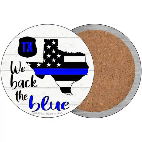 Texas Back The Blue Novelty Circle Coaster Set of 4