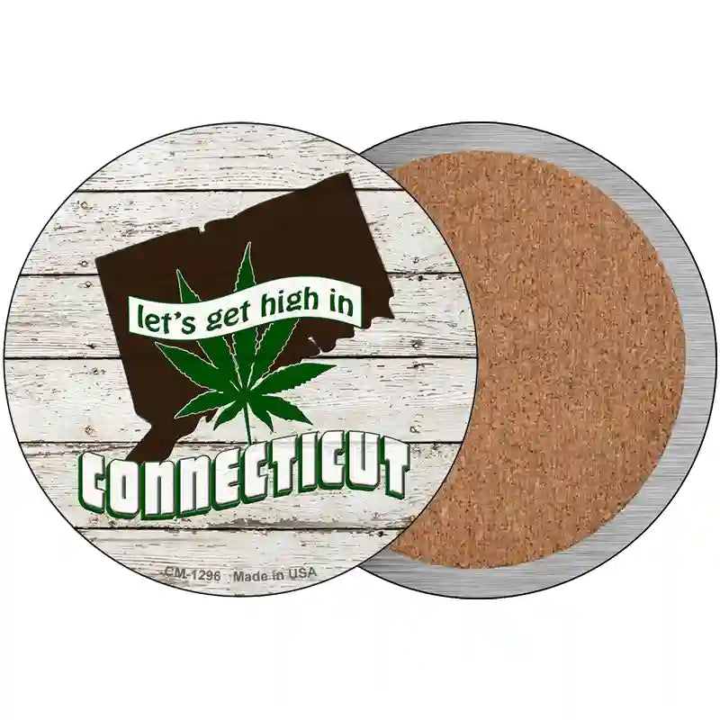 Lets Get High In Connecticut Novelty Circle Coaster Set of 4