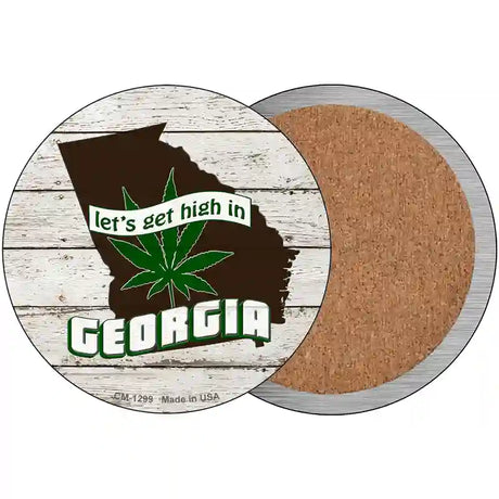 Lets Get High In Georgia Novelty Circle Coaster Set of 4