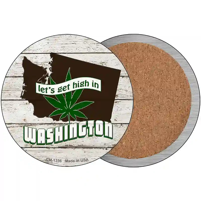 Lets Get High In Washington Novelty Circle Coaster Set of 4