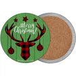 Merry Christmas Reindeer Novelty Circle Coaster Set of 4