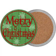 Merry Christmas Green Wood Novelty Circle Coaster Set of 4