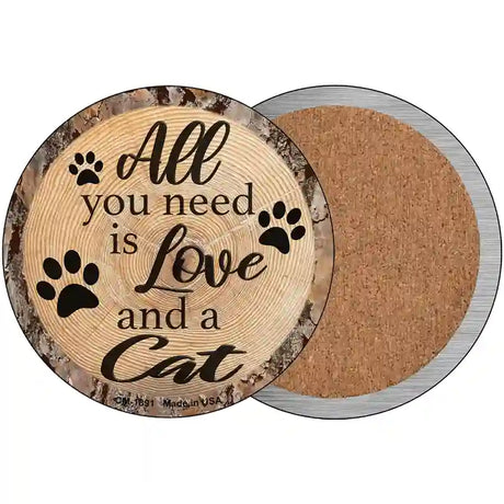 Love and a Cat Novelty Circle Coaster Set of 4