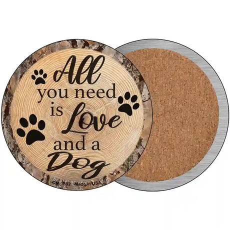 Love and a Dog Novelty Circle Coaster Set of 4