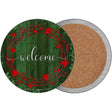 Welcome Wreath Green Wood Novelty Circle Coaster Set of 4