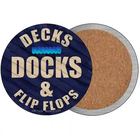 Decks Docks and Flip Flops Novelty Circle Coaster Set of 4