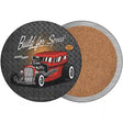 Built For Speed Red Hotrod Novelty Circle Coaster Set of 4