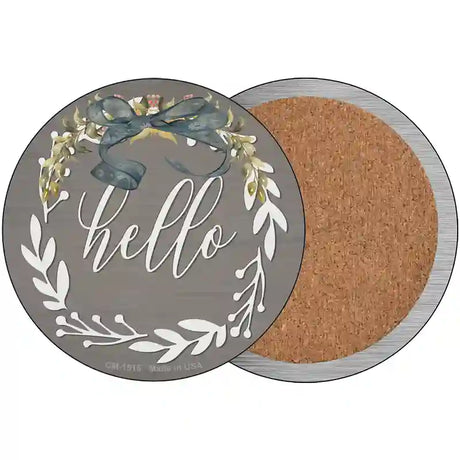 Hello Wreath Novelty Circle Coaster Set of 4