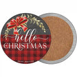 Hello Christmas Plaid Novelty Circle Coaster Set of 4