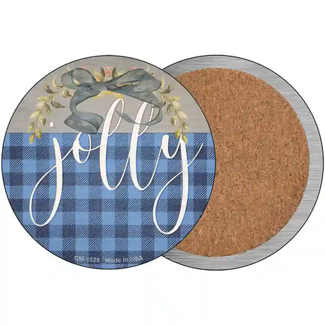 Jolly Blue Plaid Novelty Circle Coaster Set of 4