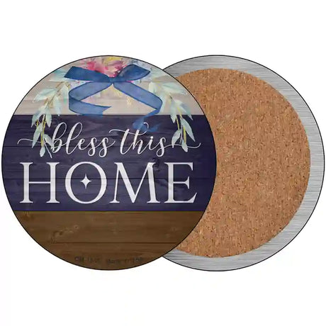 Bless This Home Bow Wreath Novelty Circle Coaster Set of 4