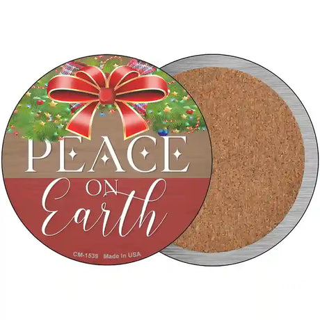 Peace On Earth Bow Wreath Novelty Circle Coaster Set of 4