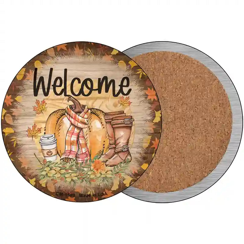 Welcome Pumpkin Novelty Circle Coaster Set of 4