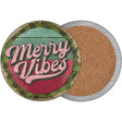 Merry Vibes Green Novelty Circle Coaster Set of 4