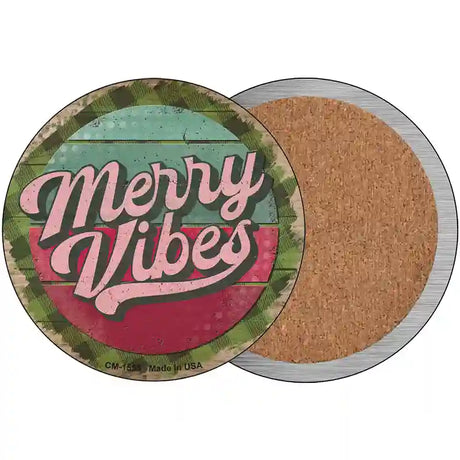 Merry Vibes Green Novelty Circle Coaster Set of 4