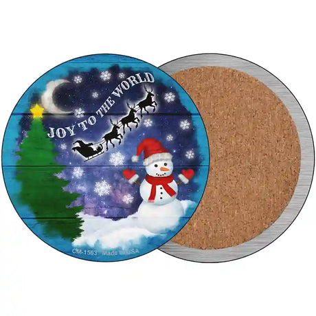 Joy to the World Snowman Novelty Circle Coaster Set of 4