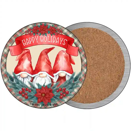 Happy Holidays Gnomes Novelty Circle Coaster Set of 4