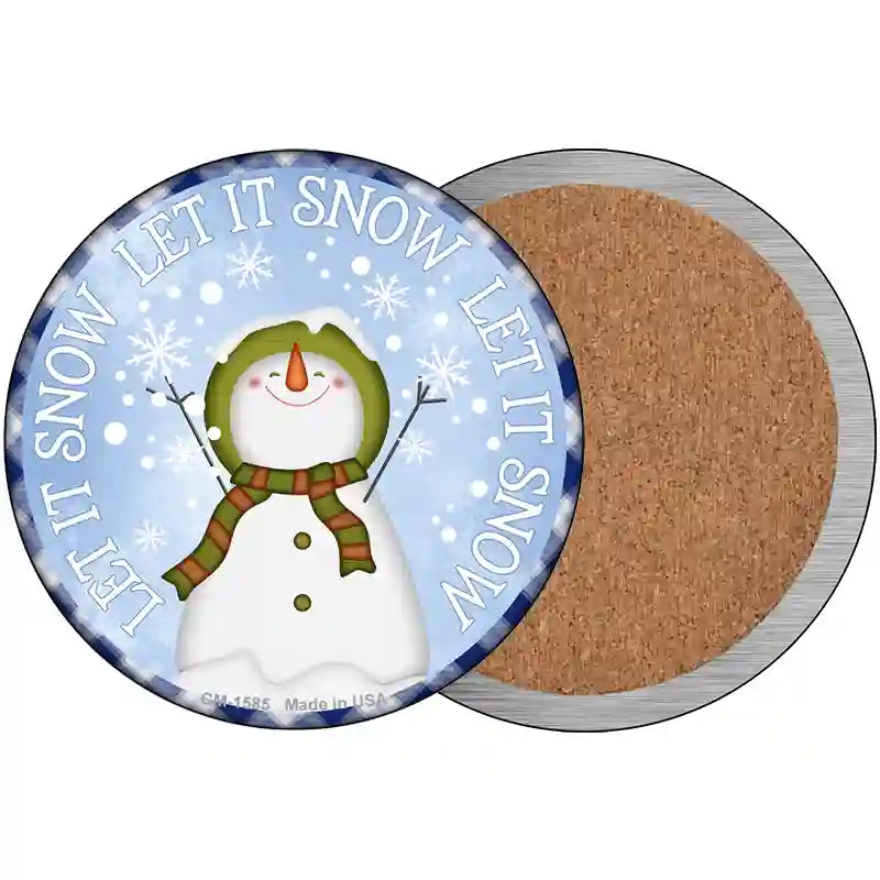 Let It Snow Snowman Novelty Circle Coaster Set of 4