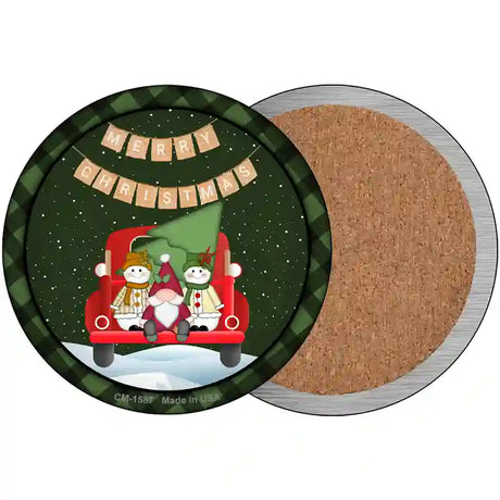 Merry Christmas Truck Novelty Circle Coaster Set of 4