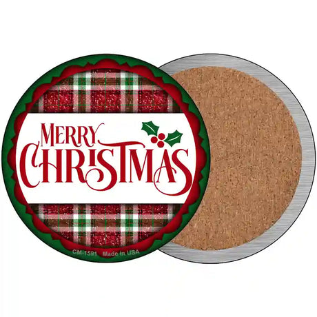 Merry Christmas Red and Green Novelty Circle Coaster Set of 4