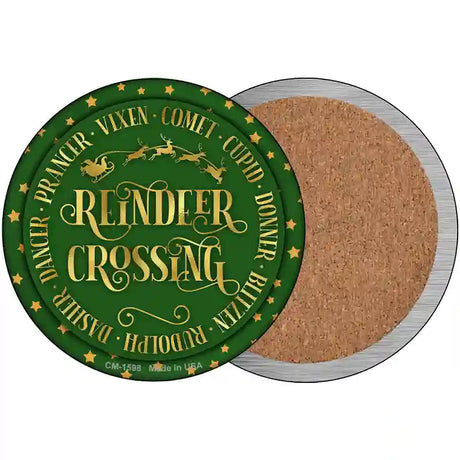 Reindeer Crossing Green Novelty Circle Coaster Set of 4