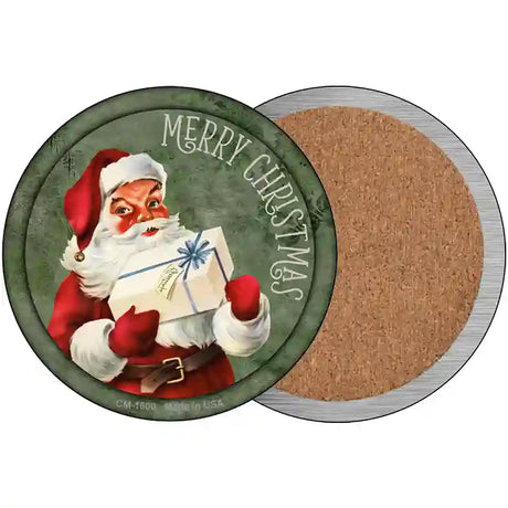 Merry Christmas with Present Novelty Circle Coaster Set of 4