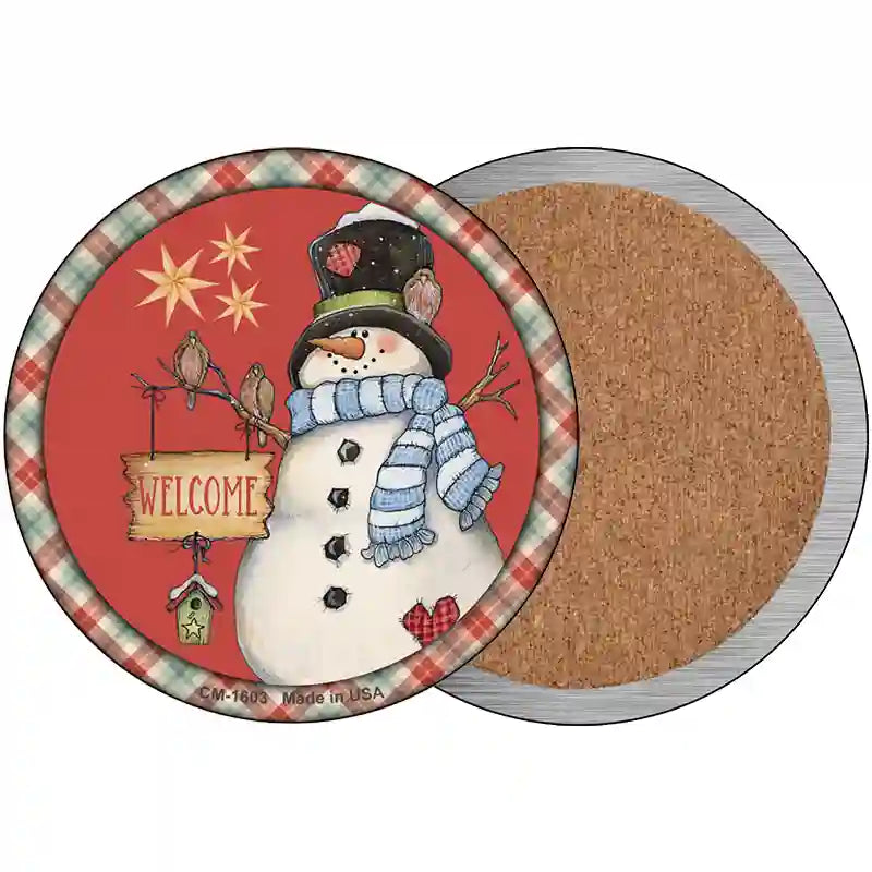 Welcome Snowman Novelty Circle Coaster Set of 4