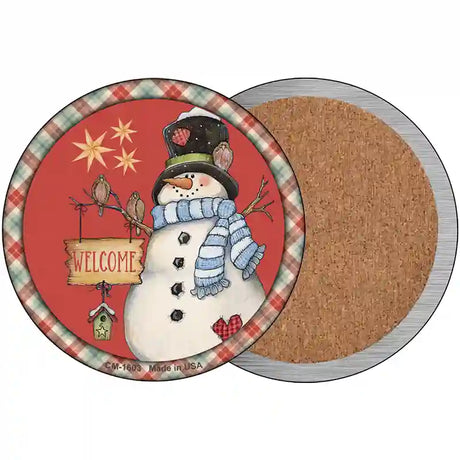 Welcome Snowman Novelty Circle Coaster Set of 4