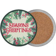 Seasons Greetings Red Novelty Circle Coaster Set of 4