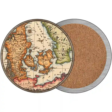 Denmark Map Novelty Circle Coaster Set of 4